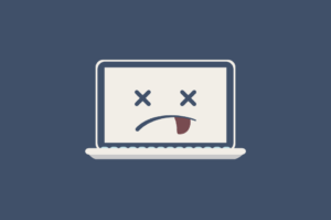 An illustrated image of a laptop with a sad face drawn on it.